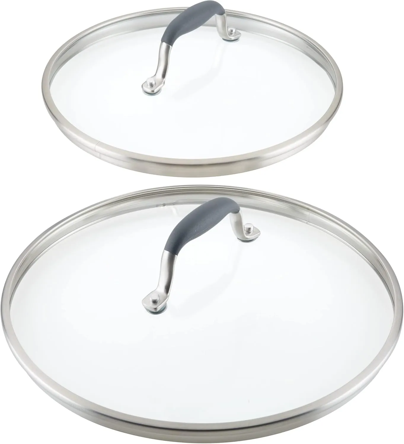 Anolon Advanced Home Glass Lids, Stainless Steel and Silicone Handles, 2 Piece, 10 Inch and 12 Inch Lid Set, Moonstone, Dark Gray