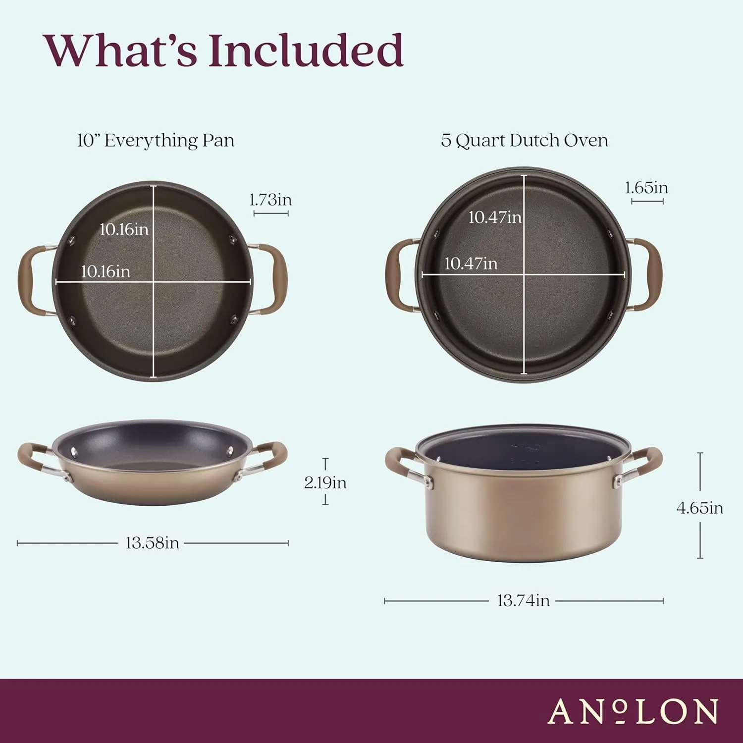 Anolon Advanced Home Hard-Anodized Nonstick Two Step Meal Set (5 Qt. Dutch Oven & 10" Everything Pan Lid, Bronze)