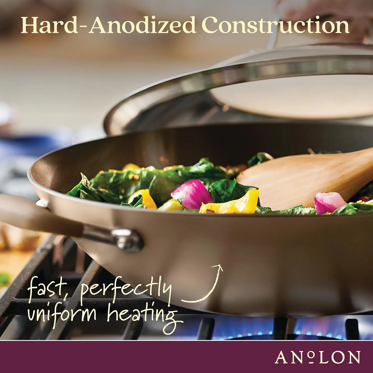Anolon Advanced Home Hard Anodized Nonstick Wok/Stir Fry with Side Handles and Lid, 14 Inch, Bronze