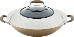 Anolon Advanced Home Hard Anodized Nonstick Wok/Stir Fry with Side Handles and Lid, 14 Inch, Bronze