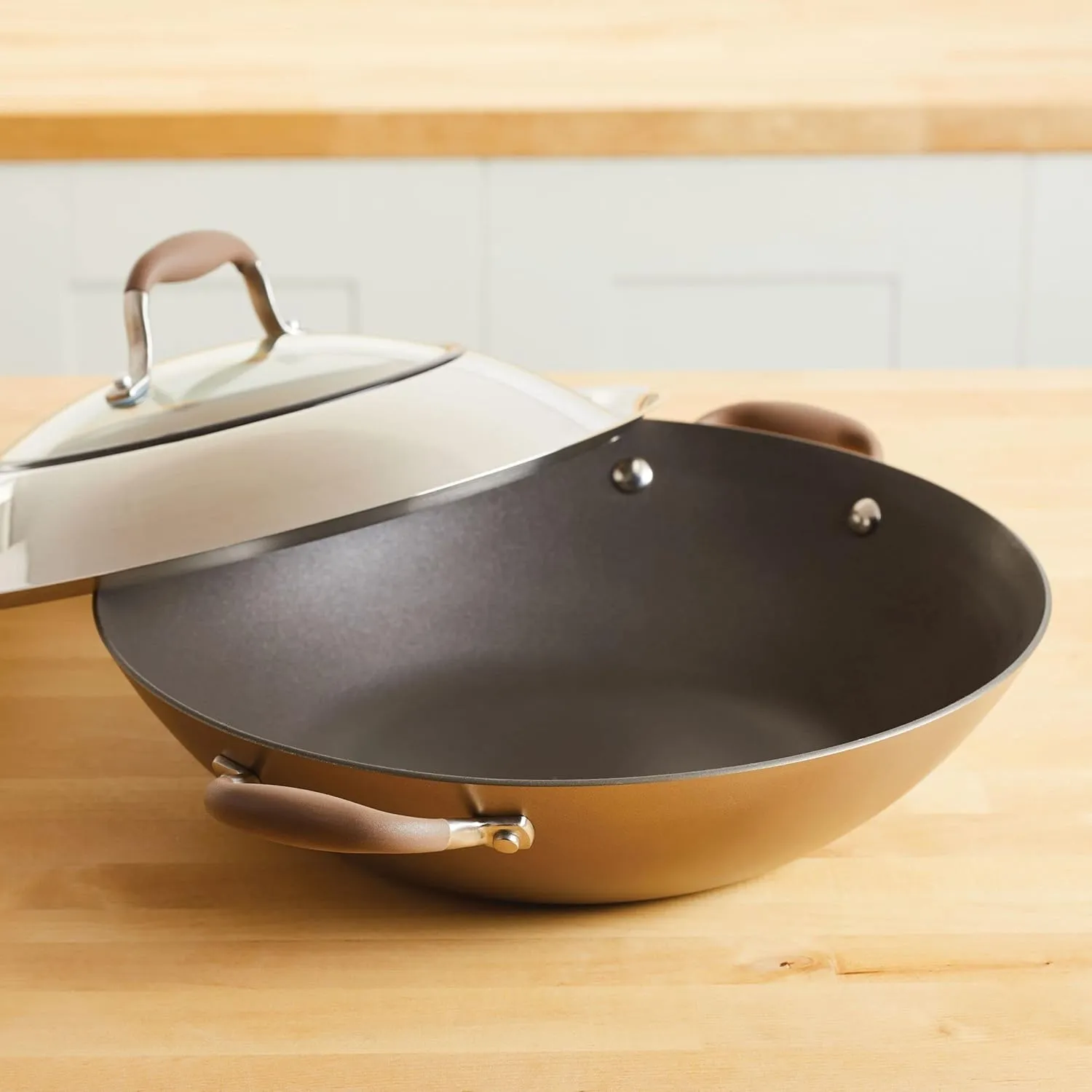 Anolon Advanced Home Hard Anodized Nonstick Wok/Stir Fry with Side Handles and Lid, 14 Inch, Bronze