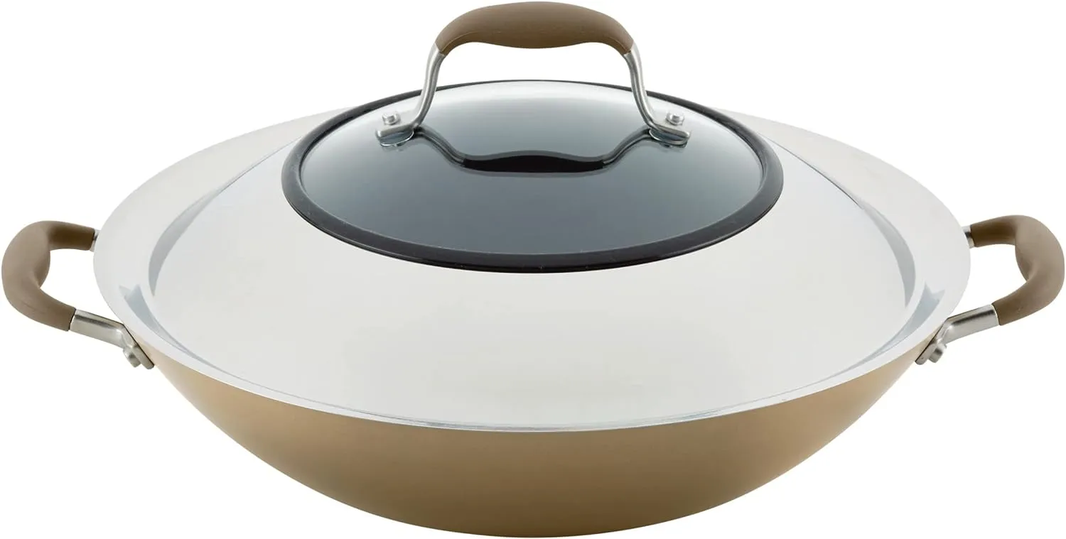 Anolon Advanced Home Hard Anodized Nonstick Wok/Stir Fry with Side Handles and Lid, 14 Inch, Bronze