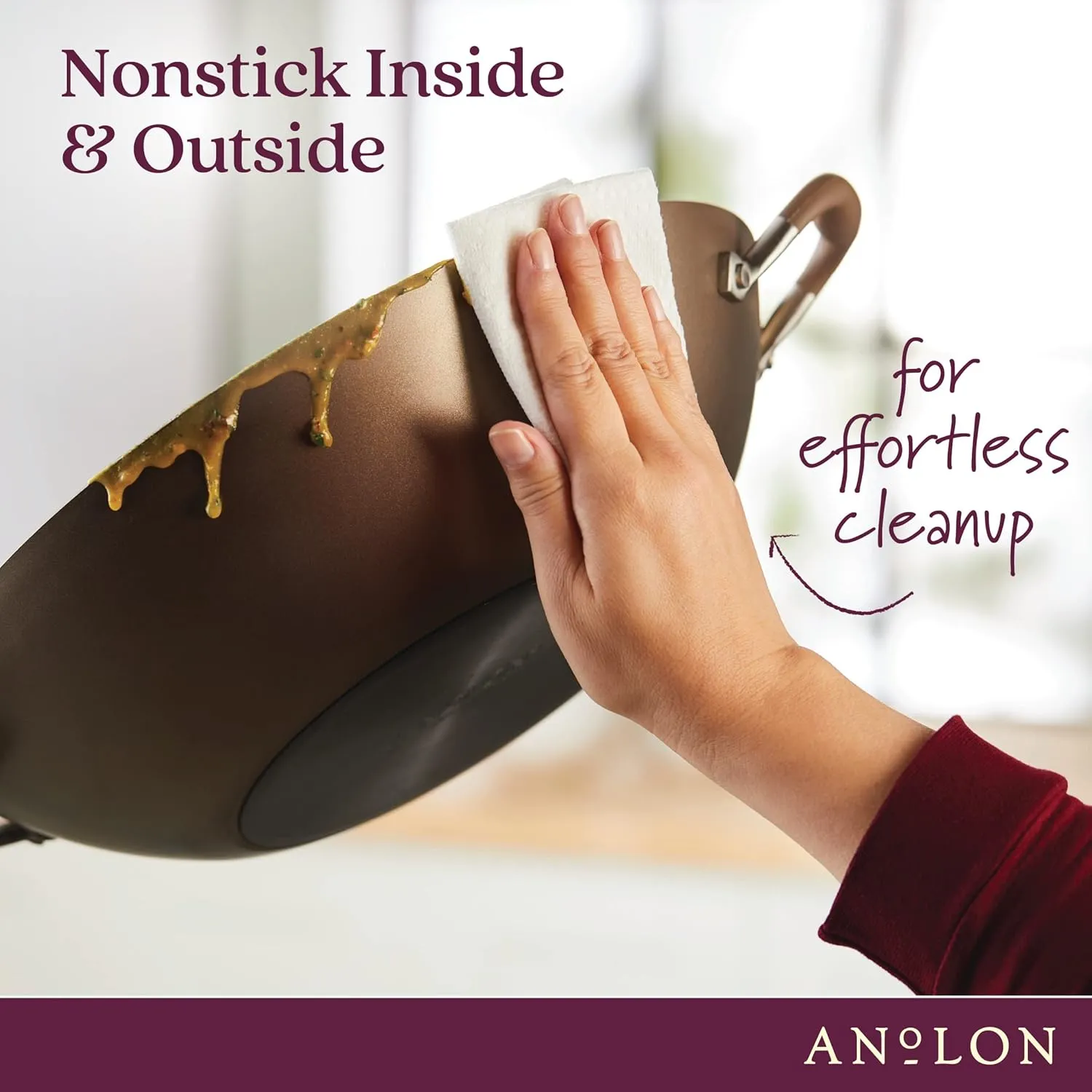 Anolon Advanced Home Hard Anodized Nonstick Wok/Stir Fry with Side Handles and Lid, 14 Inch, Bronze