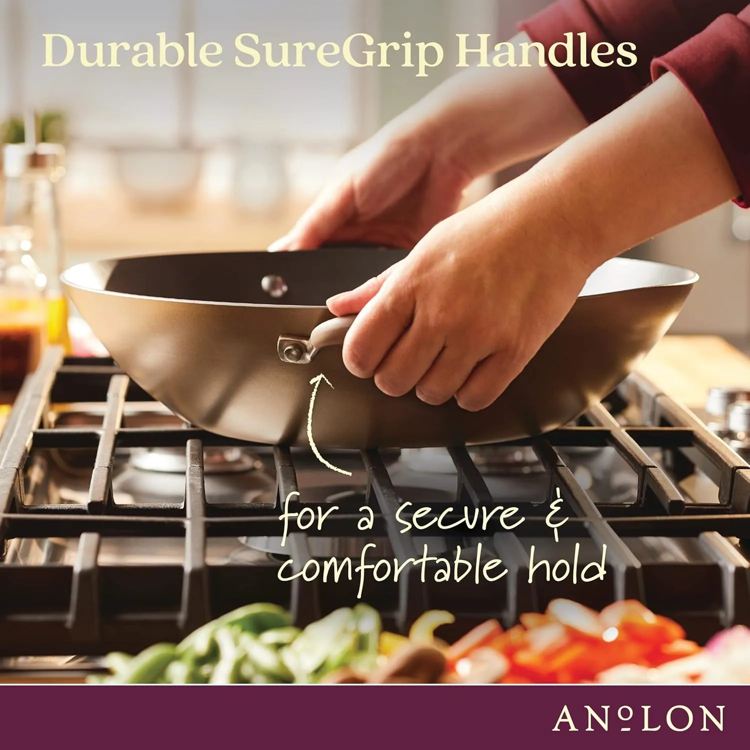 Anolon Advanced Home Hard Anodized Nonstick Wok/Stir Fry with Side Handles and Lid, 14 Inch, Bronze