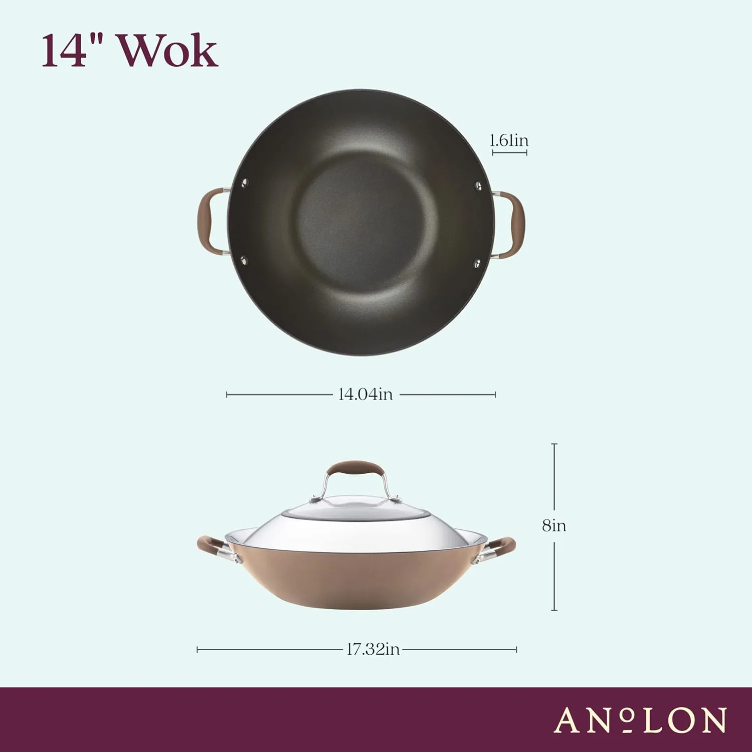 Anolon Advanced Home Hard Anodized Nonstick Wok/Stir Fry with Side Handles and Lid, 14 Inch, Bronze