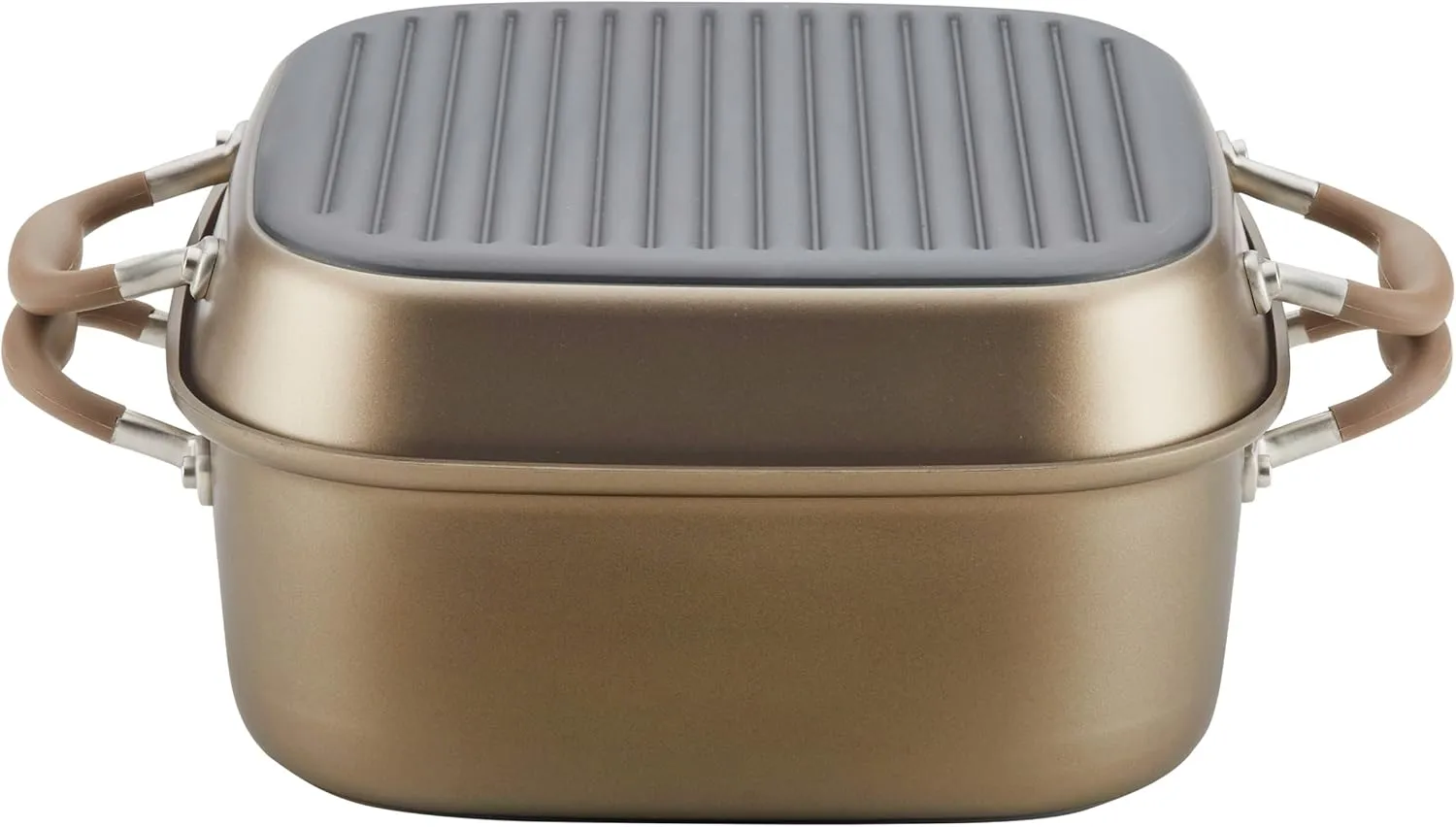 Anolon Advanced Nonstick 2-in-1 Deep Grill Pan and Square Roaster Cookware Set, 2 Piece, Umber
