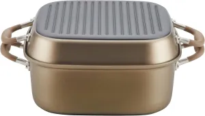 Anolon Advanced Nonstick 2-in-1 Deep Grill Pan and Square Roaster Cookware Set, 2 Piece, Umber