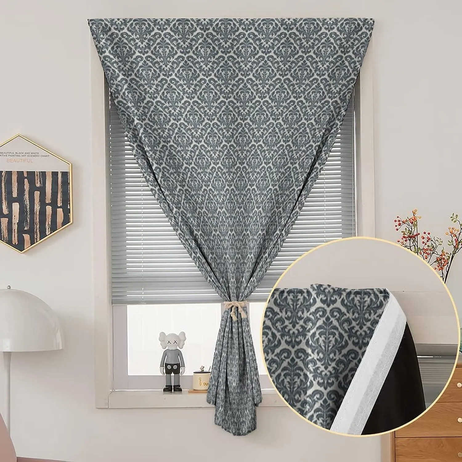 Anywhere Portable Blackout Curtain, Damask Door Window Curtains, Monochrome Revival Pattern Natural Foliage Victorian Print Bedroom Blackout Curtains,59W x84L Inch, for Bathroom Living Room Bedroom