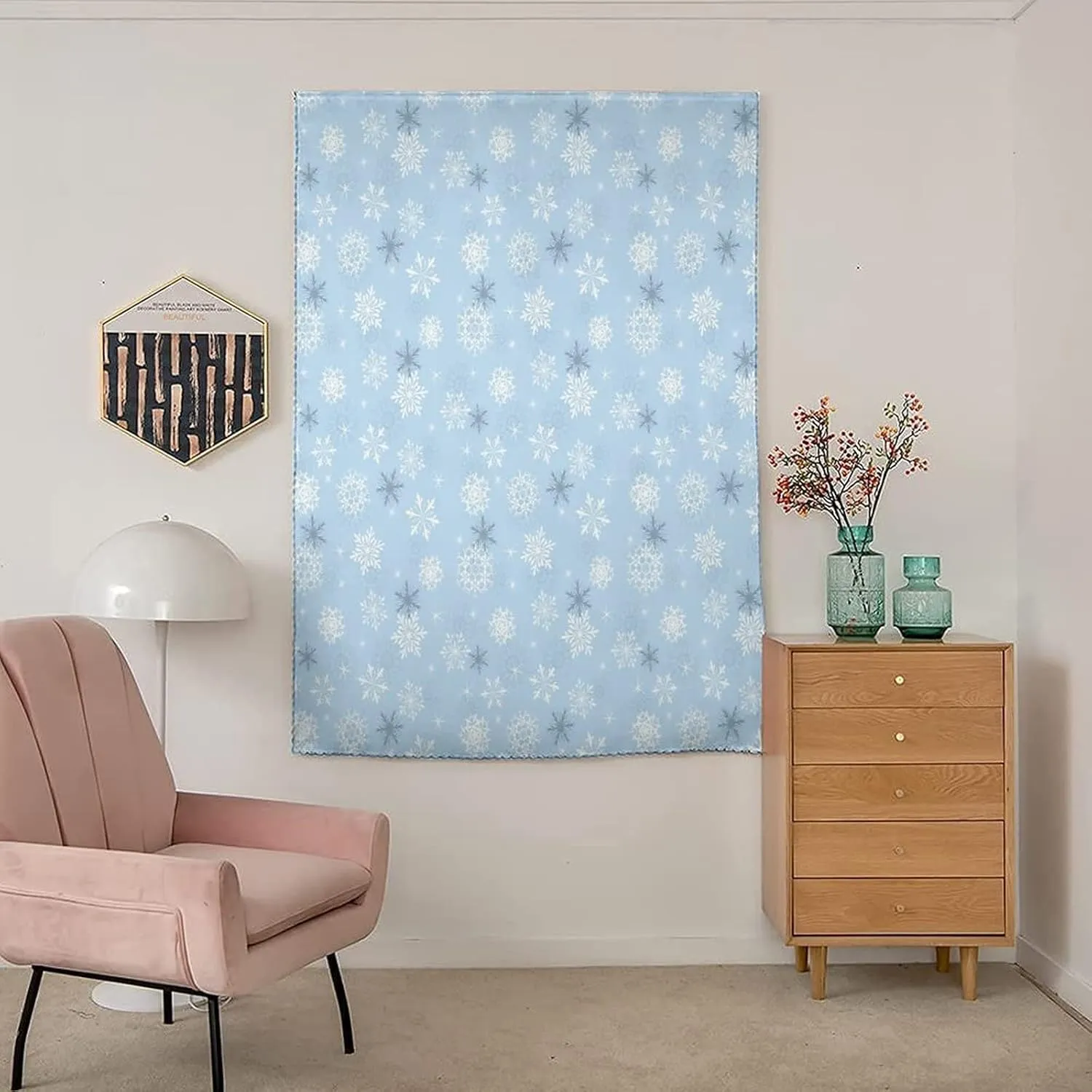 Anywhere Portable Blackout Curtain, Winter Door Window Curtains, New Year`s Eve Traditional Holiday Christmas Stars Print Bedroom Blackout Curtains,47W x54L Inches, for Bathroom Living Room Bedroom