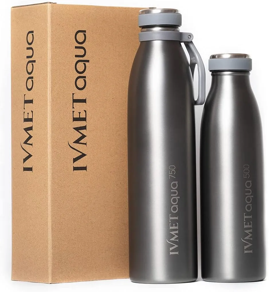 Aqua Stainless Steel Double Wall Vacuum Insulated Drinking Bottle Flask thermos Hydro Metal reusable Canteen for Sport Fitness Outdoor (Cool Grey, 25.3 Oz/750 ml)