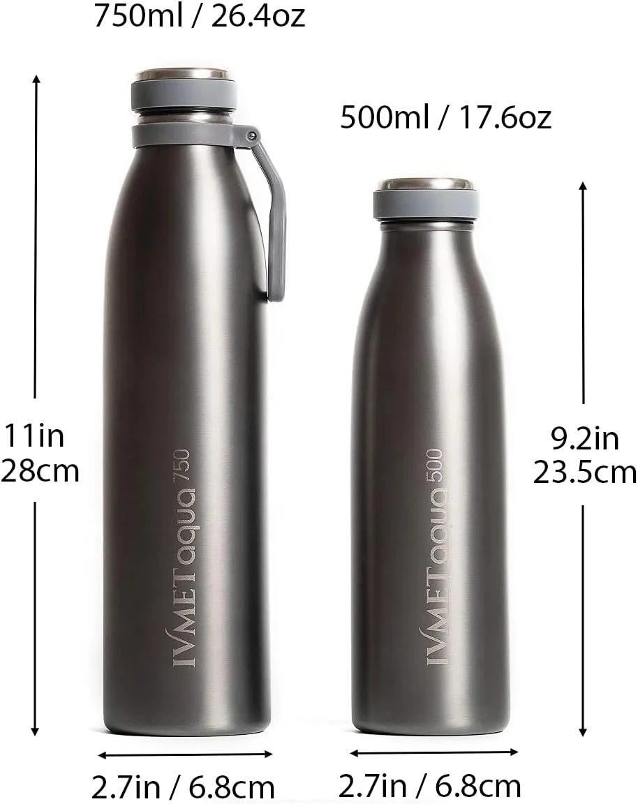 Aqua Stainless Steel Double Wall Vacuum Insulated Drinking Bottle Flask thermos Hydro Metal reusable Canteen for Sport Fitness Outdoor (Cool Grey, 25.3 Oz/750 ml)