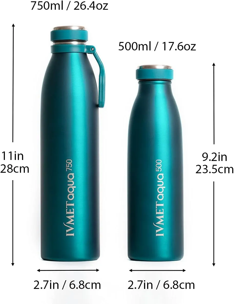 Aqua Stainless Steel Double Wall Vacuum Insulated Drinking Bottle Flask thermos Hydro Metal reusable Canteen for Sport Fitness Outdoor (Turquoise, 25.3 Oz/750 ml)