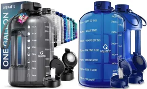 AQUAFIT 2 Pack - 2 x 1 Gallon Water Bottle With Time Marker - Big Water Bottle With Straw - BPA Free Gym Water Bottle With Handle - Gallon Water Jug