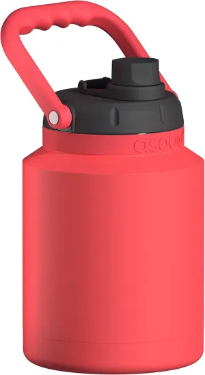 Asobu Mini Stainless Steel Double Walled Vacuum Insulated 33 Ounce Jug With Full Hand Easy Carry Handle and Pop Up Straw Water Bottler(Red)