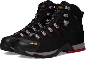 ASOLO Men's FUGITIVE GTX Water-Resistant Breathable Suede Nylon Trekking Low Ankle Hiking Boots | Toe Rubber Cap, Black/Red, 10 Wide
