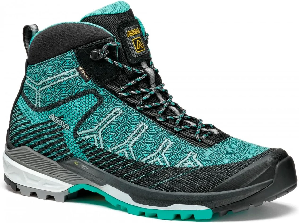 ASOLO Women's Falcon EVO Jacquard GV Outdoor Hiking Boots, Nylon Textile Upper, Waterproof Breathable Lining, Rubber Outsole, Black/Aqua Green, 9