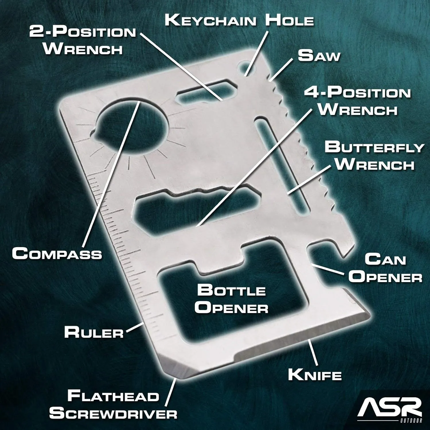 ASR Outdoor EDC Multi-Function Utility Survival Credit Card Tool Silver - 20 Pack