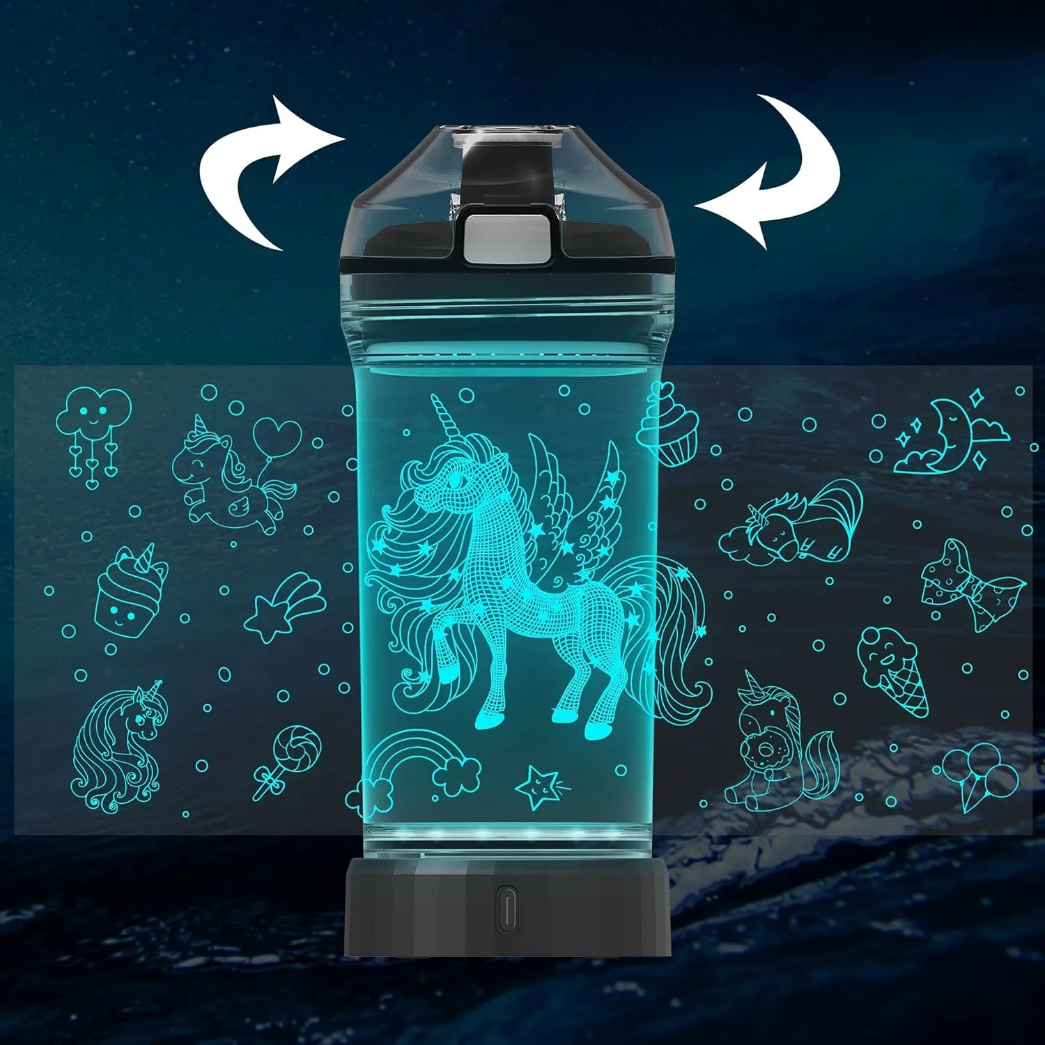 Attivolife Unicorn Water Bottle for Kids, LED Light up 3D Illusion Night Lamp -14 OZ - BPA Free Eco-Friendly Creative Glowing Cup, Ideal Back to School Gift for Girl Birthday Camping