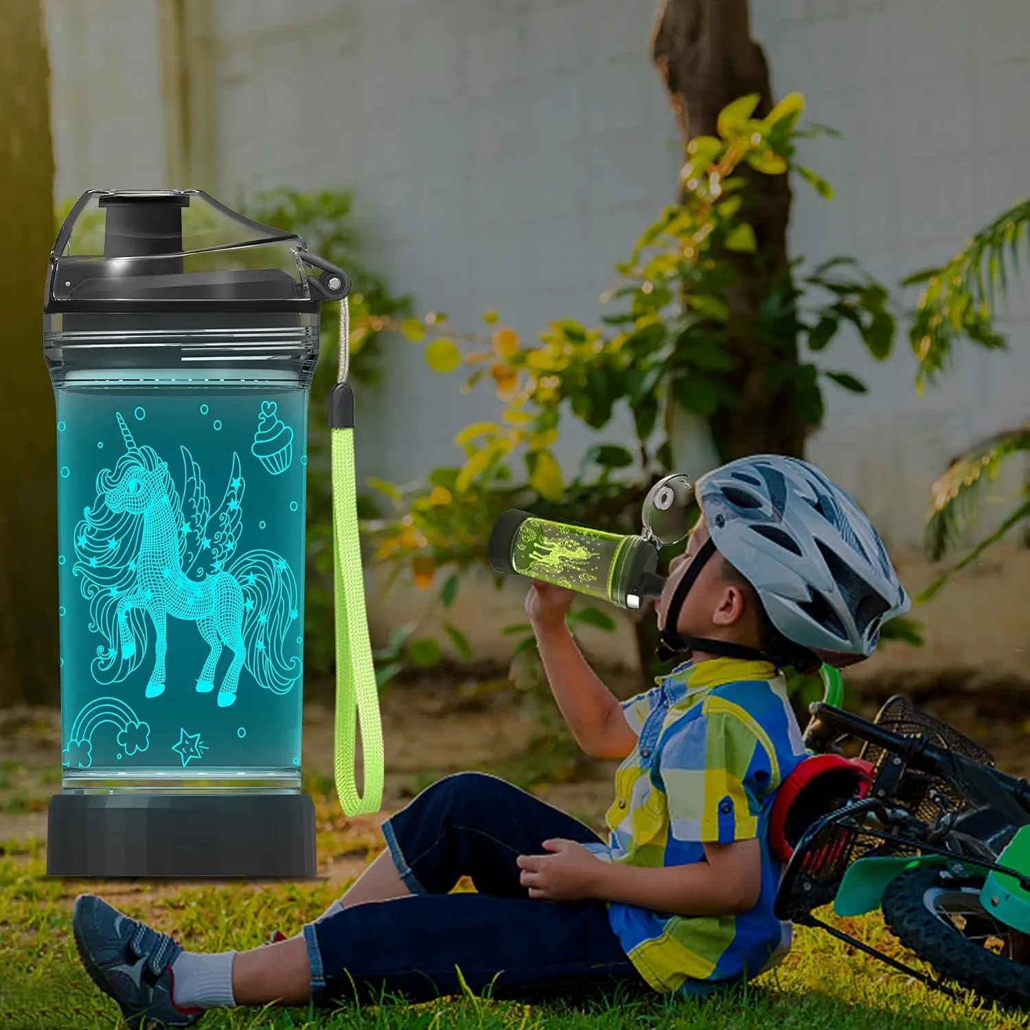 Attivolife Unicorn Water Bottle for Kids, LED Light up 3D Illusion Night Lamp -14 OZ - BPA Free Eco-Friendly Creative Glowing Cup, Ideal Back to School Gift for Girl Birthday Camping