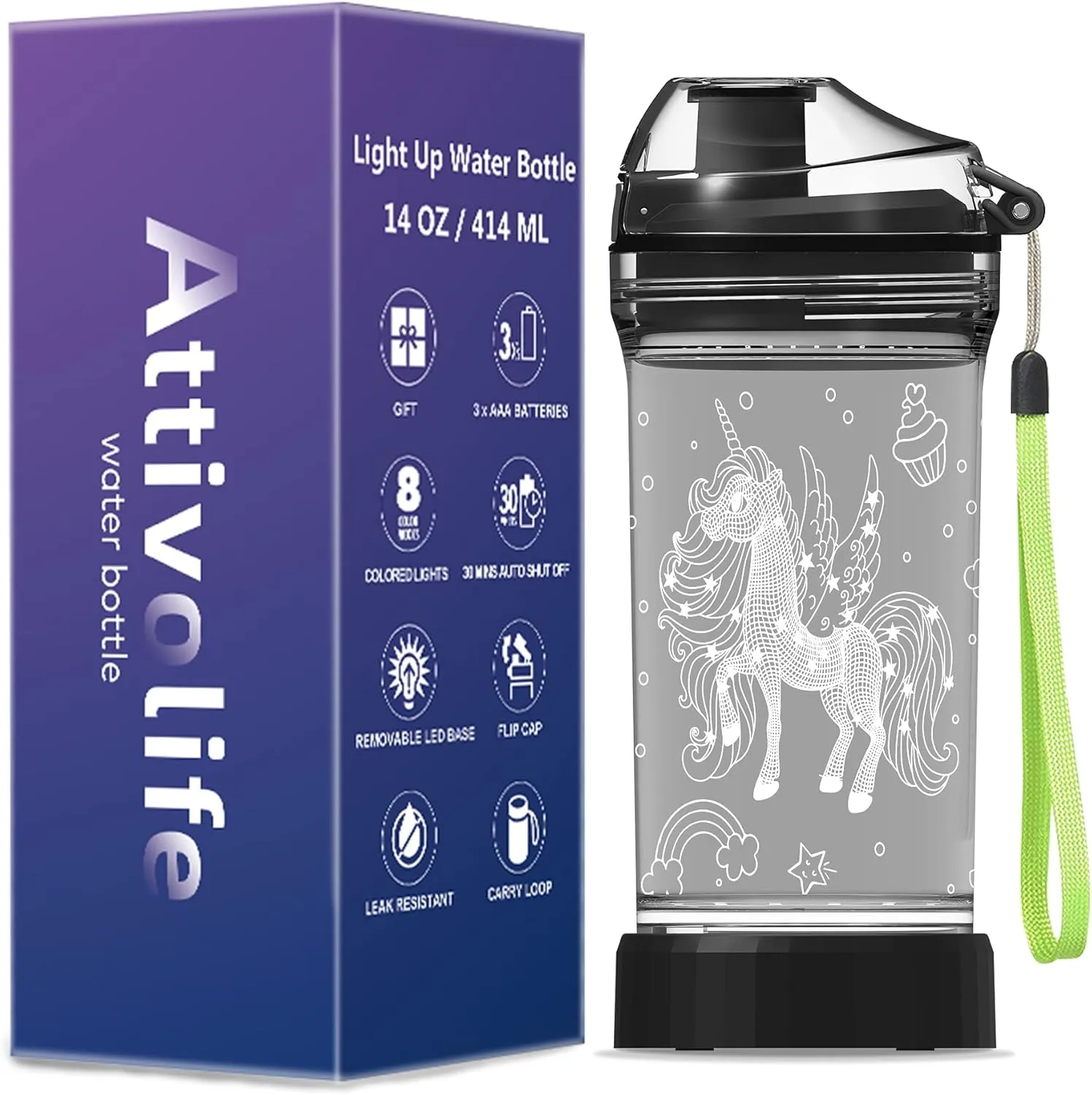 Attivolife Unicorn Water Bottle for Kids, LED Light up 3D Illusion Night Lamp -14 OZ - BPA Free Eco-Friendly Creative Glowing Cup, Ideal Back to School Gift for Girl Birthday Camping