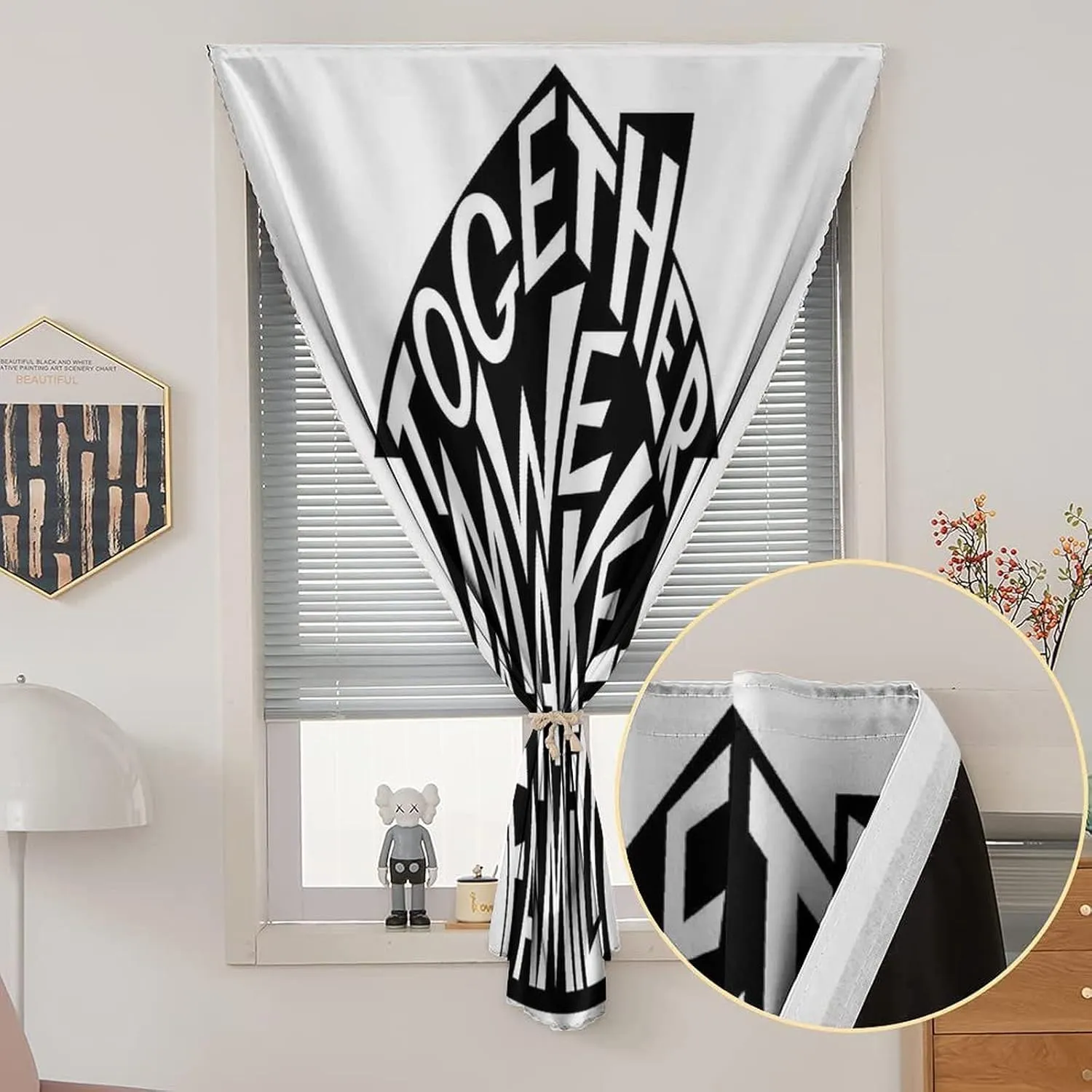 Autohesion Curtains, Family Window Curtain Panel, Together We Make a Family Shaped as a House Print Thermal Lnsulated Room Darkening Small Drapes,26W x40L Inch, for Kitchen Bathroom Living Room