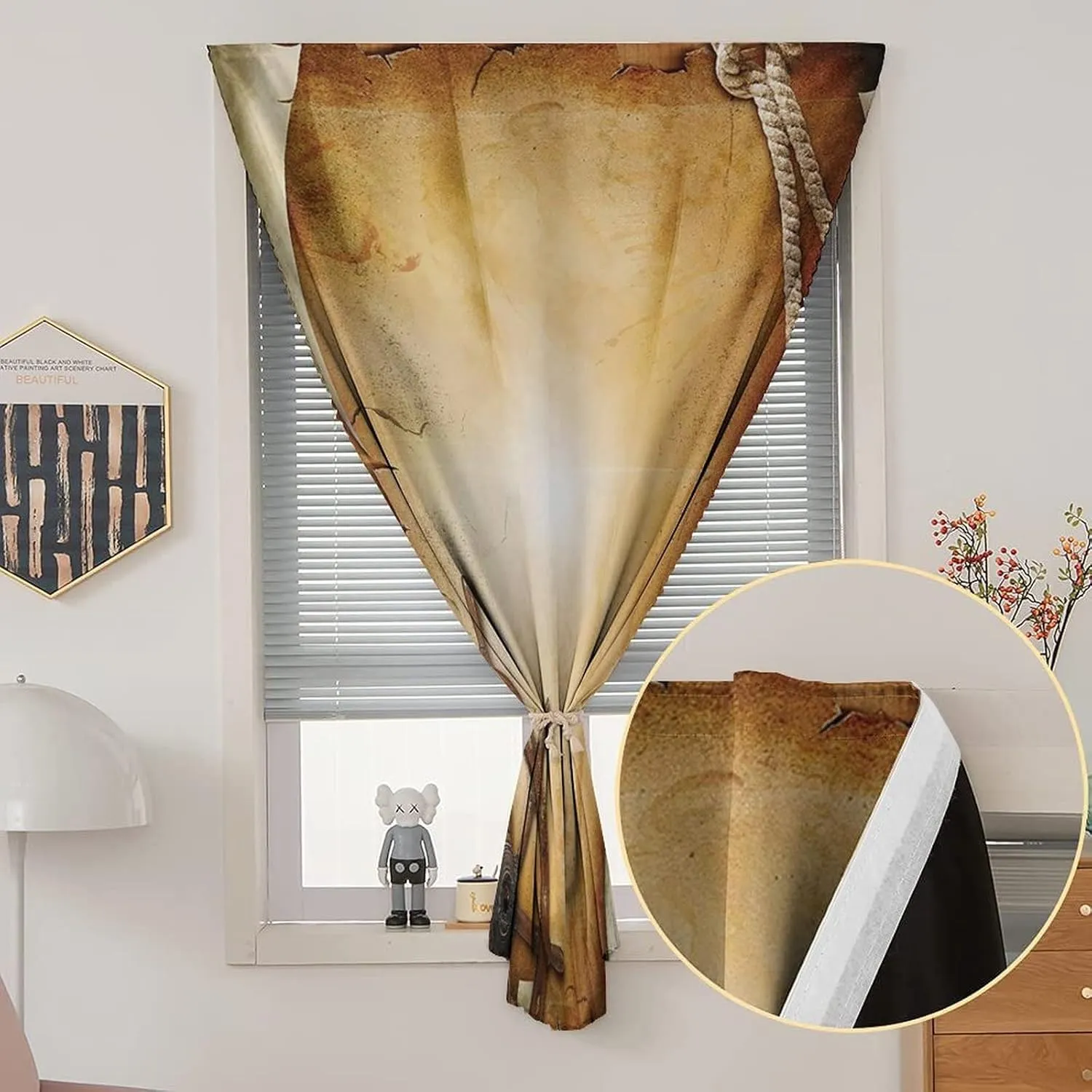 Autohesion Curtains, Ships Wheel Window Curtain Panel, Steering Wheel on Old Antique Paper Art Print Thermal Lnsulated Room Darkening Small Drapes,24W x40L Inches, for Nursery,Children Kids Bedroom