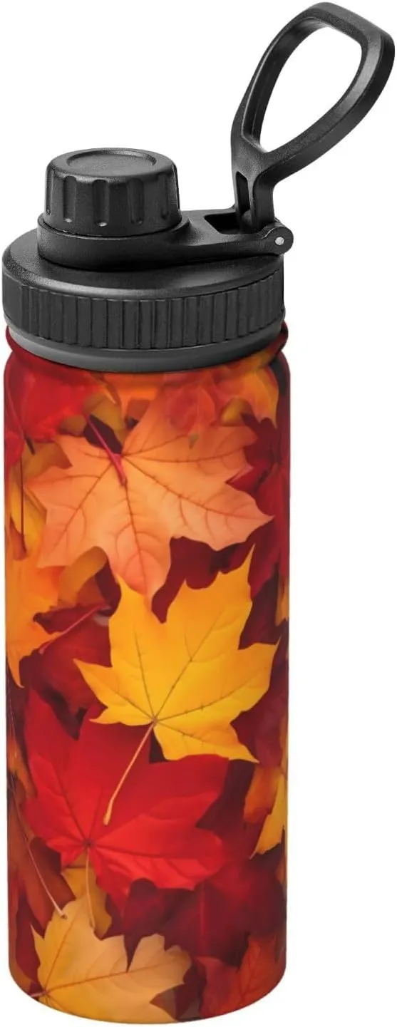 Autumn Leaves Fall 18 OZ Insulated Stainless Steel Bottles, Sports Water Tumbler with Lid Unisex Insulated Water Cup for Outdoor Sports Hiking Cycling﻿