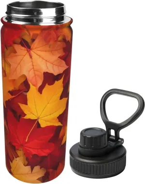 Autumn Leaves Fall 18 OZ Insulated Stainless Steel Bottles, Sports Water Tumbler with Lid Unisex Insulated Water Cup for Outdoor Sports Hiking Cycling﻿