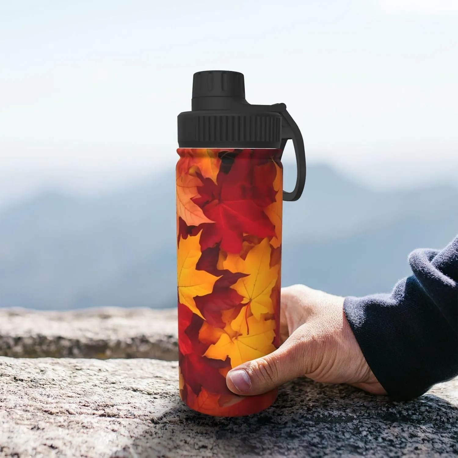 Autumn Leaves Fall 18 OZ Insulated Stainless Steel Bottles, Sports Water Tumbler with Lid Unisex Insulated Water Cup for Outdoor Sports Hiking Cycling﻿