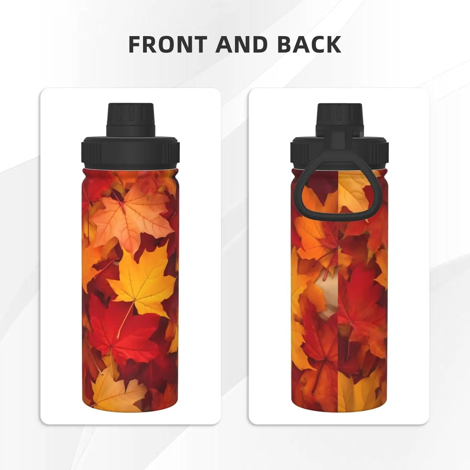 Autumn Leaves Fall 18 OZ Insulated Stainless Steel Bottles, Sports Water Tumbler with Lid Unisex Insulated Water Cup for Outdoor Sports Hiking Cycling﻿