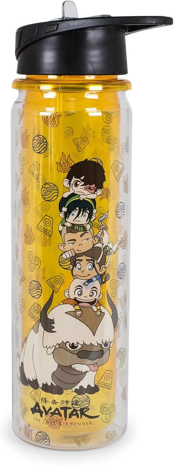 Avatar: The Last Airbender Chibi Characters Water Bottle | BPA-Free Plastic Bottle With Screw Top And Flip-Up Straw Lid | Sports Hydration | Holds 16 Ounces