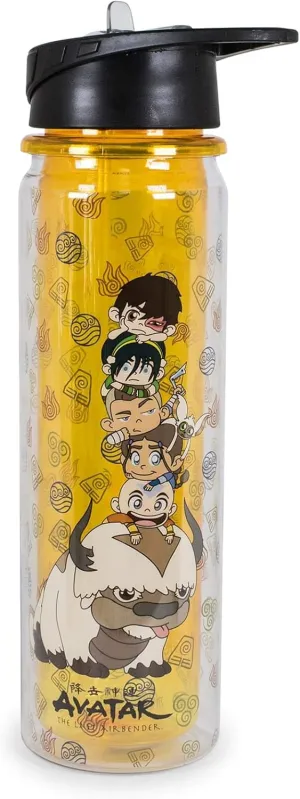 Avatar: The Last Airbender Chibi Characters Water Bottle | BPA-Free Plastic Bottle With Screw Top And Flip-Up Straw Lid | Sports Hydration | Holds 16 Ounces