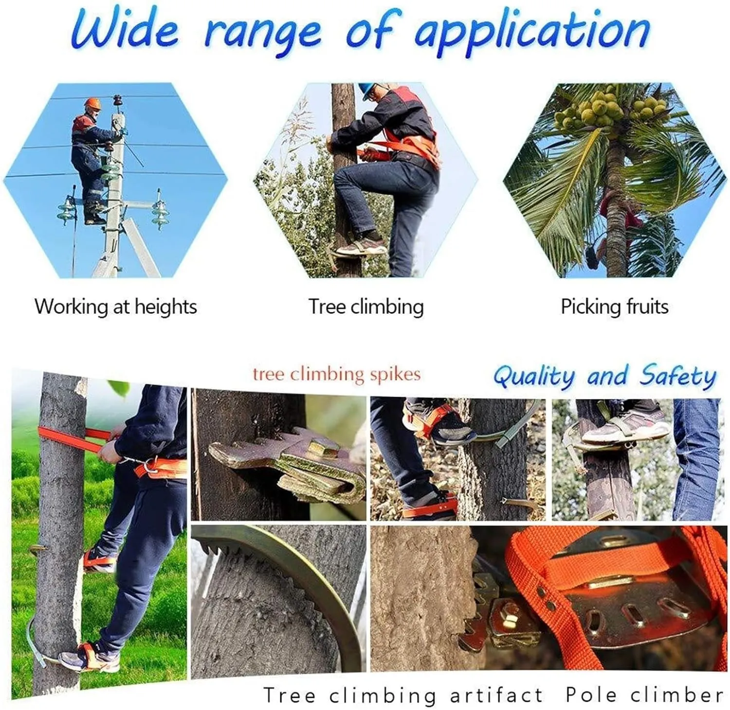 AYGJKIE Safety Pole Climbing Spikes, Stainless Steel Tree Climbing Gear, Anti-Skid Tool, Tree Climbing Tool for Hunting Observation(500model)