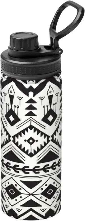 Aztec Geometric Print Sports Insulated Water Bottle 18oz Stainless Steel Water Bottles with Handle and Spout Lid BPA Free Leak Proof Double Wall Water Flask for Men Women Gym Travel