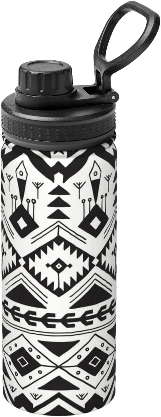 Aztec Geometric Print Sports Insulated Water Bottle 18oz Stainless Steel Water Bottles with Handle and Spout Lid BPA Free Leak Proof Double Wall Water Flask for Men Women Gym Travel