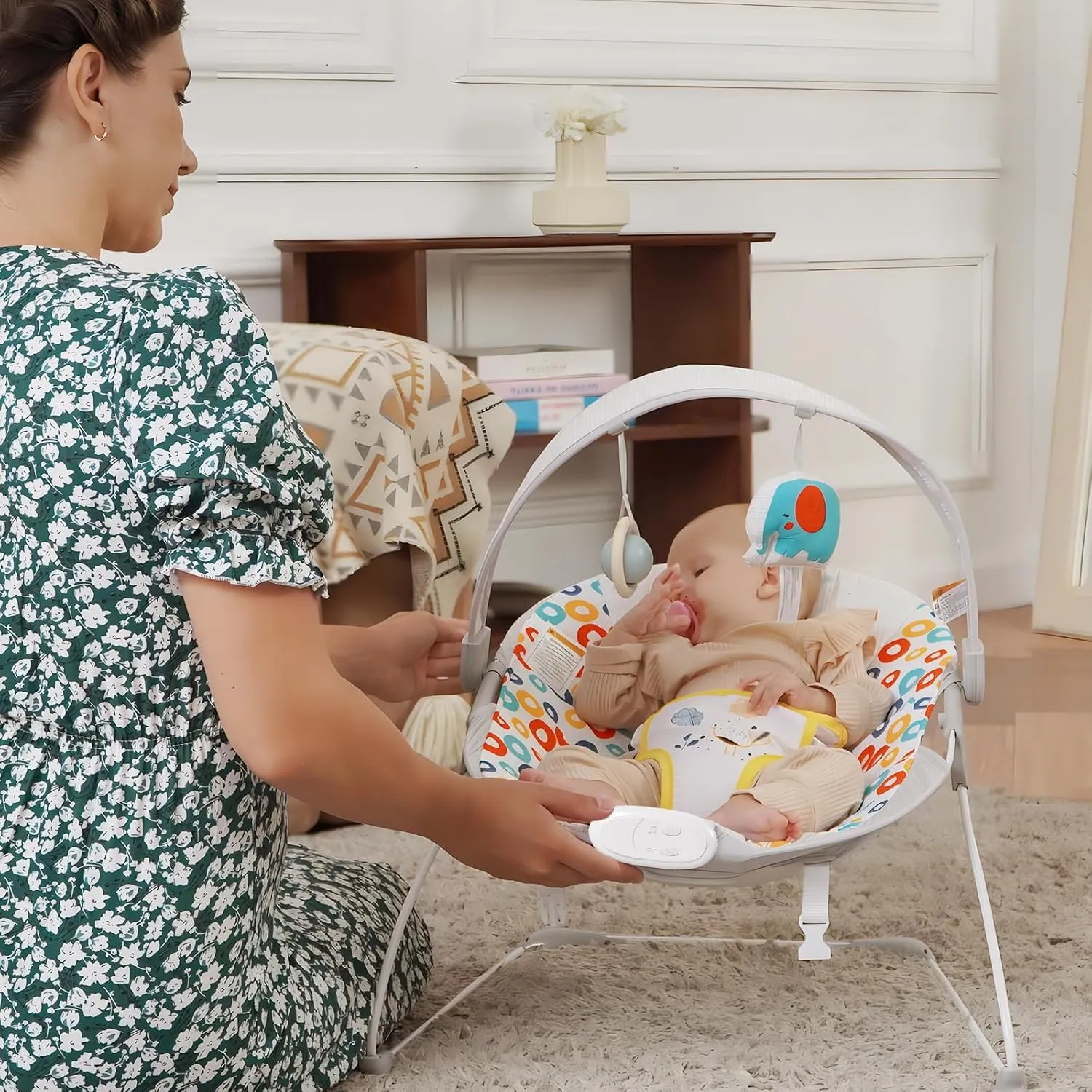 Baby Bouncer, Baby Bouncers for Infants, Portable Baby Bouncer Seat for Newborns with Music Soft Seat Cushion, Adjustable Infant Bouncer for Babies 0-6 Months 6-20 lbs Unisex