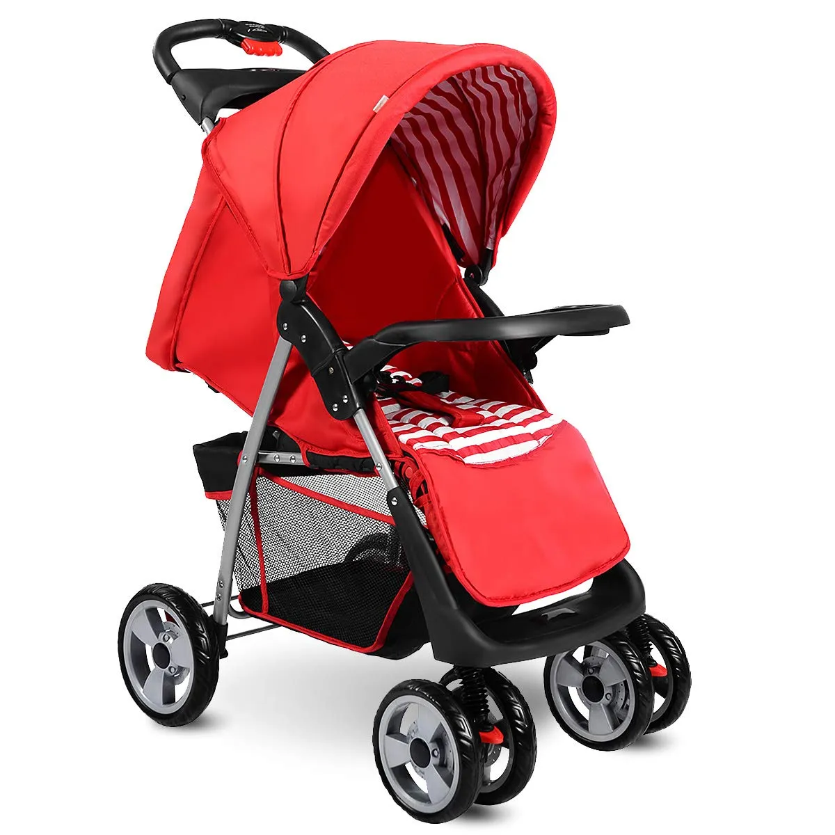 Baby Stroller, Foldable Infant Pushchair with 5-Point Safety Harness, Multi-Position Reclining Seat
