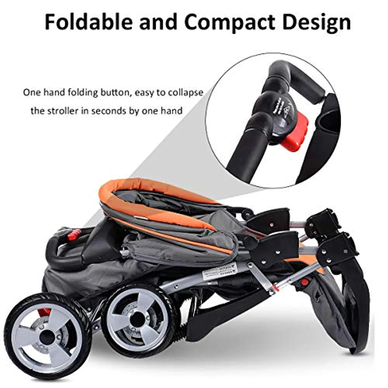 Baby Stroller, Foldable Infant Pushchair with 5-Point Safety Harness, Multi-Position Reclining Seat