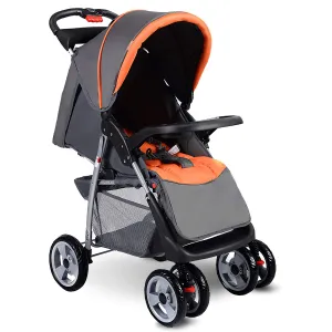 Baby Stroller, Foldable Infant Pushchair with 5-Point Safety Harness, Multi-Position Reclining Seat