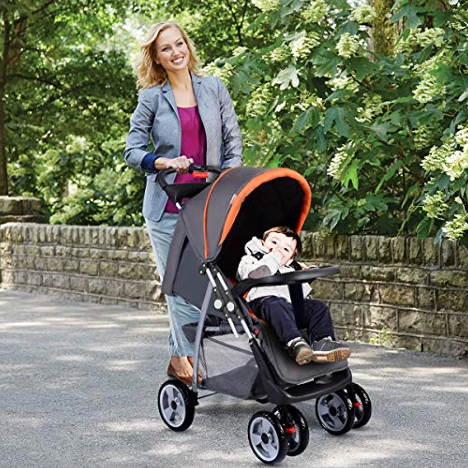 Baby Stroller, Foldable Infant Pushchair with 5-Point Safety Harness, Multi-Position Reclining Seat