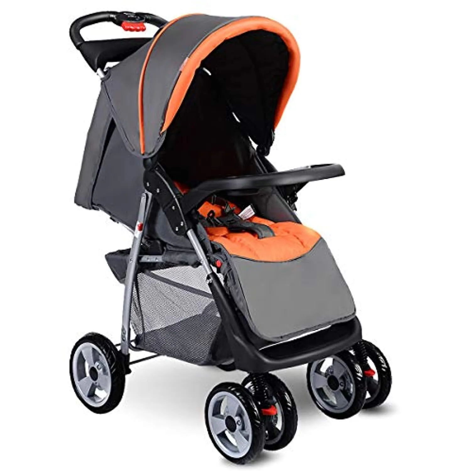 Baby Stroller, Foldable Infant Pushchair with 5-Point Safety Harness, Multi-Position Reclining Seat
