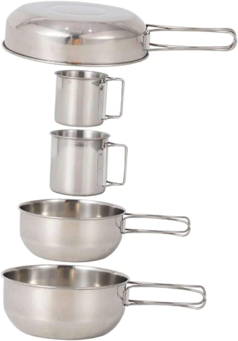 Balacoo 304 Stainless Steel 5-Piece Camping Tableware Set Portable Pot Bowl Cup for Hiking Picnic
