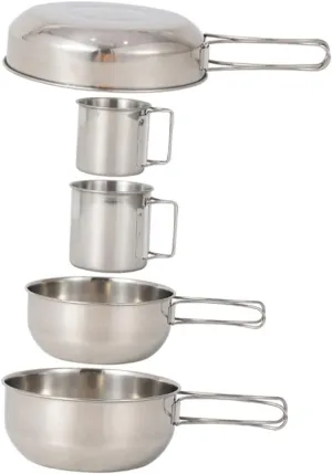 Balacoo 304 Stainless Steel 5-Piece Camping Tableware Set Portable Pot Bowl Cup for Hiking Picnic