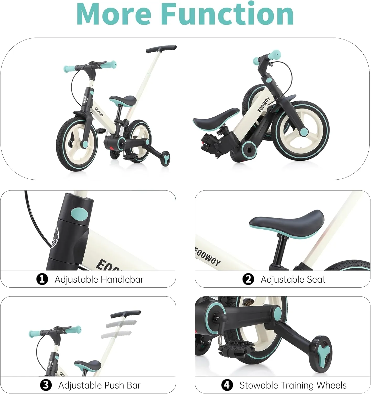 Balance Bike with Push Handle for Kids 18-60 Months, 6 in 1 Foldable Push Bike with Training Wheels & Pedals, Balance Bicycle for Boys and Girls with Brakes & Kickstand