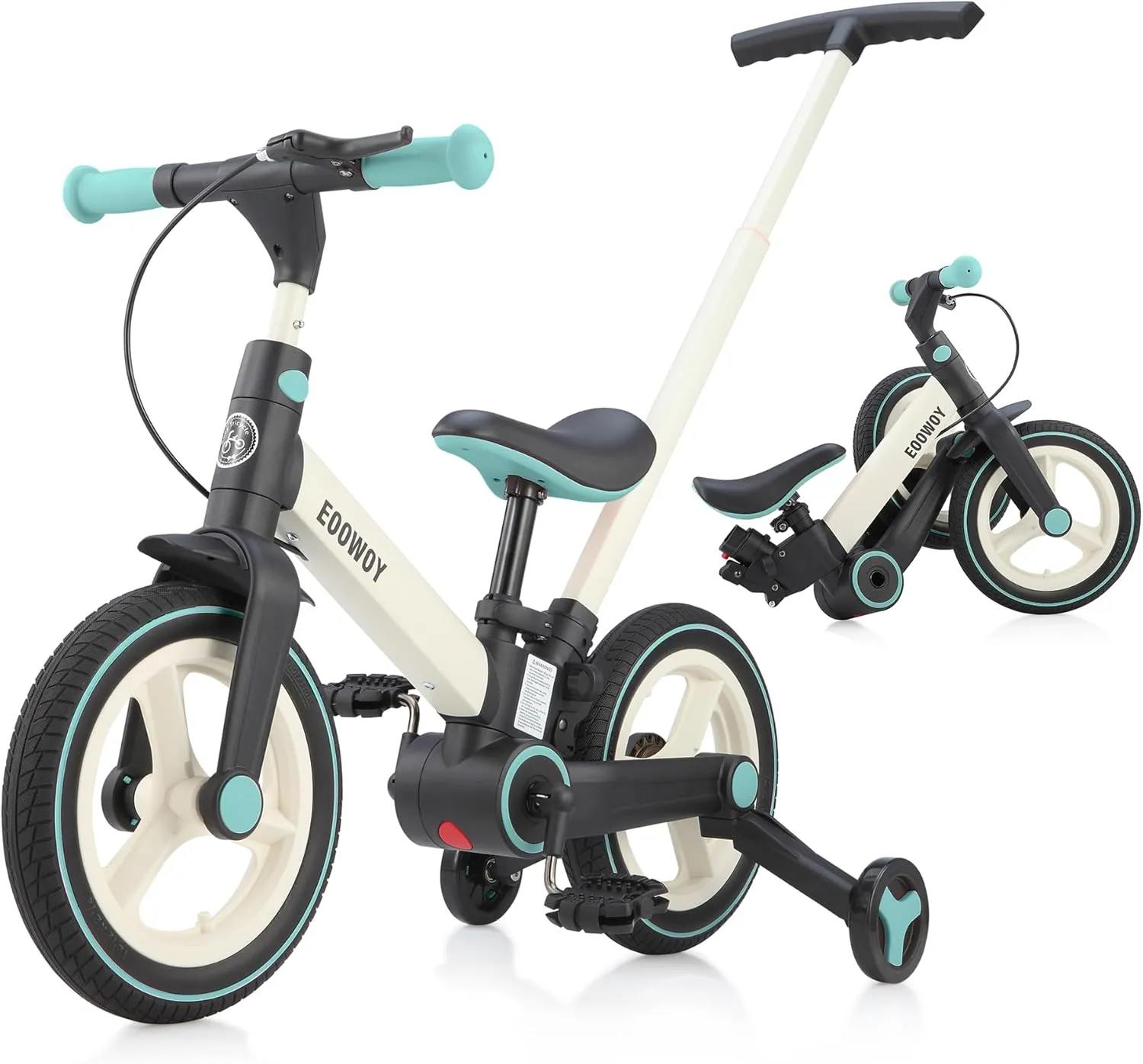 Balance Bike with Push Handle for Kids 18-60 Months, 6 in 1 Foldable Push Bike with Training Wheels & Pedals, Balance Bicycle for Boys and Girls with Brakes & Kickstand