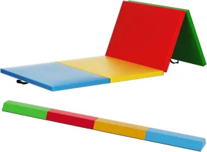 BalanceFrom Fitness 96 x 48 Inch All Purpose Exercise Mat Bundled with 8 Foot Balance Beam Foldable Gymnastic Activity Set, Multi