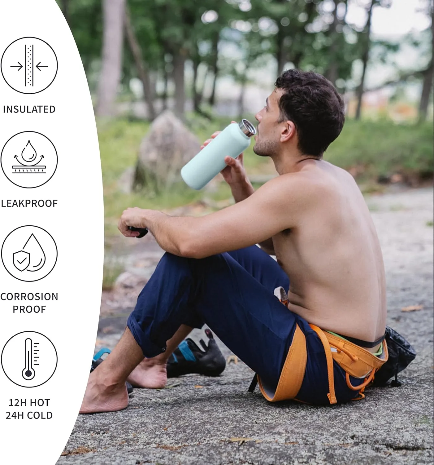 Bambaw Thermo Water Bottle 16 oz, Light Blue Water Bottle Stainless Steel, Insulated Water Bottle with Handle, Portable Water Bottle, Hot Water Bottle, Stainless Steel Water Bottle – Ice Blue