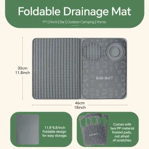 Bar Mats, Drying Mats Home Bar Accessories - Multi-Purpose Foldable Cocktail Bar Mat - 18.11*11.8 inches (Gray) for Bar, Outdoor Camping, Home Bar Mats