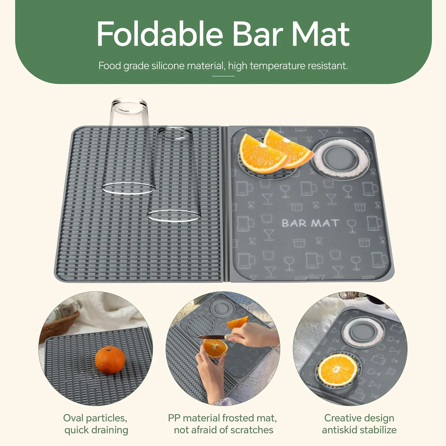 Bar Mats, Drying Mats Home Bar Accessories - Multi-Purpose Foldable Cocktail Bar Mat - 18.11*11.8 inches (Gray) for Bar, Outdoor Camping, Home Bar Mats
