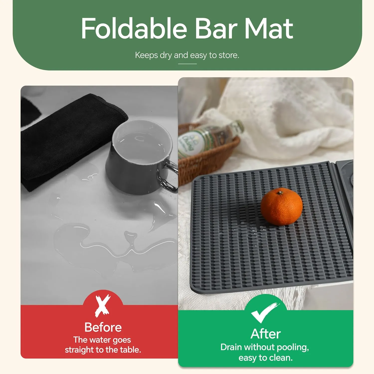Bar Mats, Drying Mats Home Bar Accessories - Multi-Purpose Foldable Cocktail Bar Mat - 18.11*11.8 inches (Gray) for Bar, Outdoor Camping, Home Bar Mats